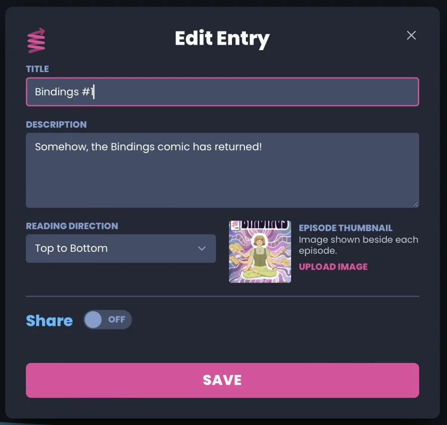 An image of the bindings edit entry editor